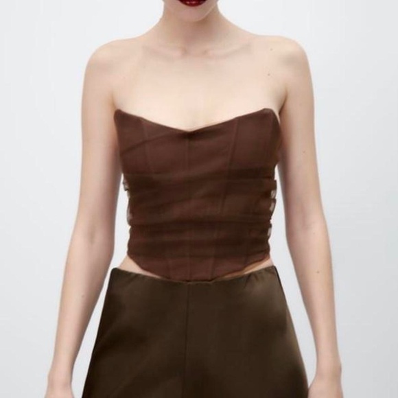 Zara tulle corset top in brown, size xs. NWT - Picture 4 of 10